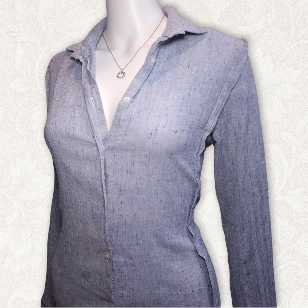 Vintage 70s/80s Linen-Look Button Down Shirt – Made in Canada, Size 12 (Fits S/M